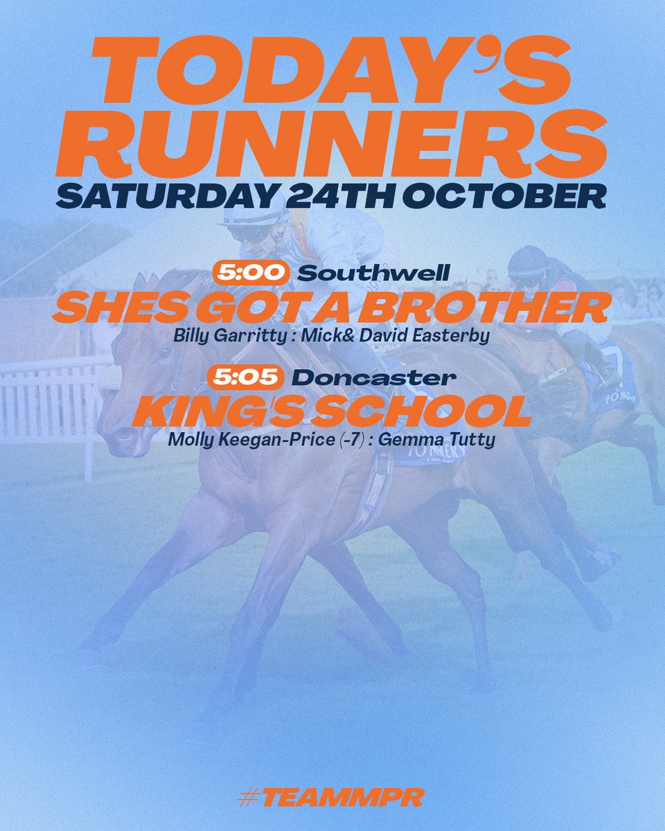 MprUpdates's tweet photo. Today, we head to @Southwell_Races and @DoncasterRaces for two runners. Good luck to both sets of owners! #TeamMPR https://t.co/Mo5f6U7Dwy