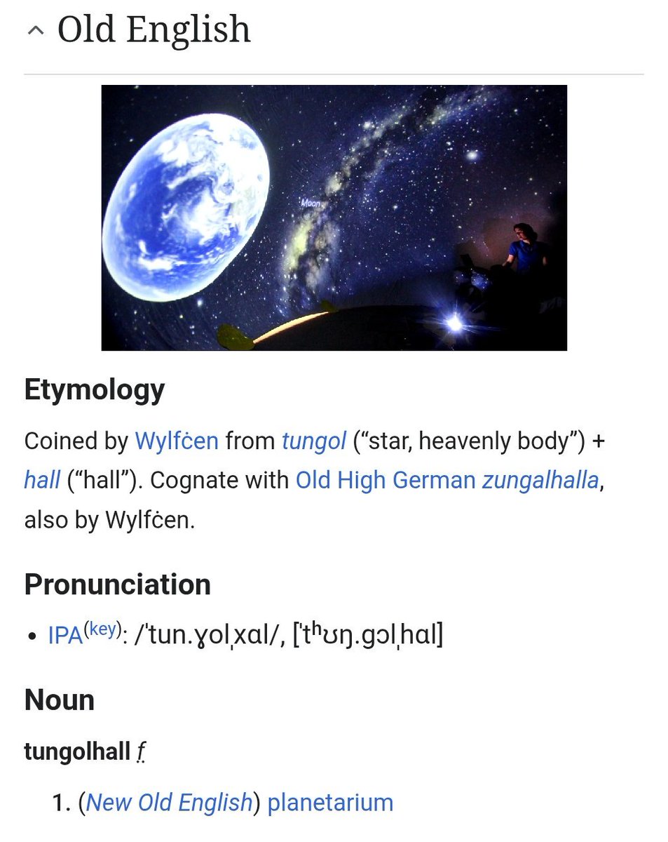 wylfcen's tweet photo. STOP saying “planetarium.” That’s from Latin. The native English word is “tunglehall.” https://t.co/ZmZR0BZWT8