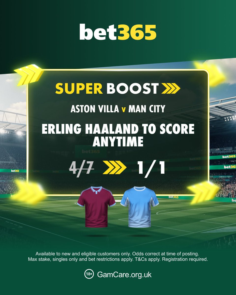 bet365's tweet photo. We've Super Boosted Erling Haaland to score against Aston Villa!