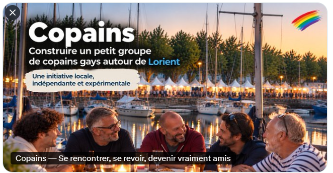 BlogGay's tweet photo. Il crée un site pour aider les gays du pays de Lorient🇫🇷 à se faire de vrais copains. En créant copainsgays .fr, Paul ne propose pas une nouvelle appli de rencontres pour les gays mais bien un site sur lequel il espère fédérer un petit groupe de vrais amis https://t.co/LN63IeqcUr https://t.co/cnan69yyn7
