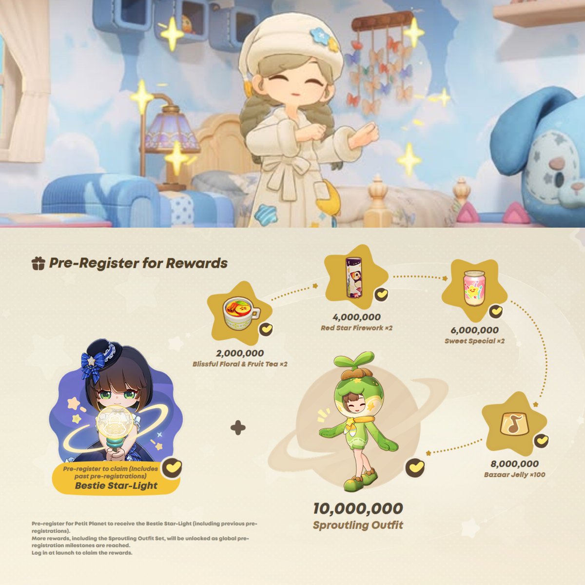 PetitPlanetAB's tweet photo. WE DID IT! 🥳 Petit Planet has reached +10M pre-registrations, which means free outfit!

#PetitPlanet https://t.co/49OCGxQjAc