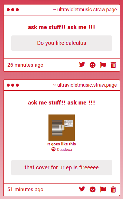 UltravioletMUS's tweet photo. 1. do you mean like actual math calculus because no i dont think so

2. thank you the white one isnt the final cover eyes emoji also that song is very loud https://t.co/vz8yS1HgnW