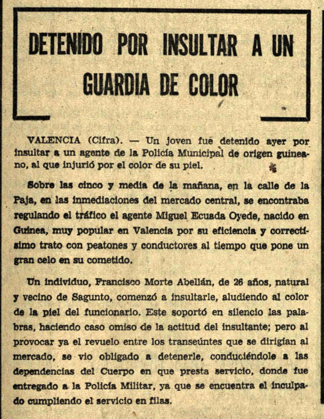 IkerMadrid12's tweet photo. en 1974, en Valencia, una persona fue detenida por insultar a un agente de la Policía Municipal por su color de piel https://t.co/yGuSWVYP7m