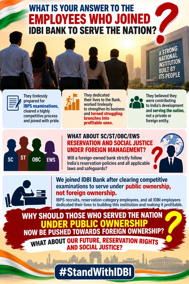 saveidbibank64's tweet photo. Did we join to serve India or a foreign-owned bank?
#StandWithIDBI https://t.co/UrBGCMLka6