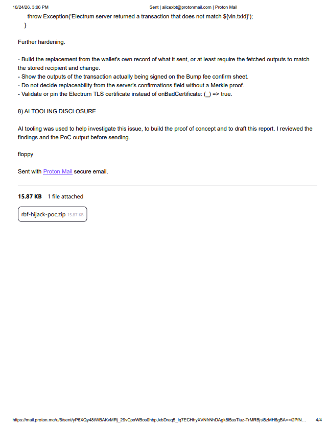 1440000bytes's tweet photo. Theft via RBF in @cakewallet. Already reported and its not fixed. The team is too busy with the marketing. https://t.co/KmTv2tRLjg