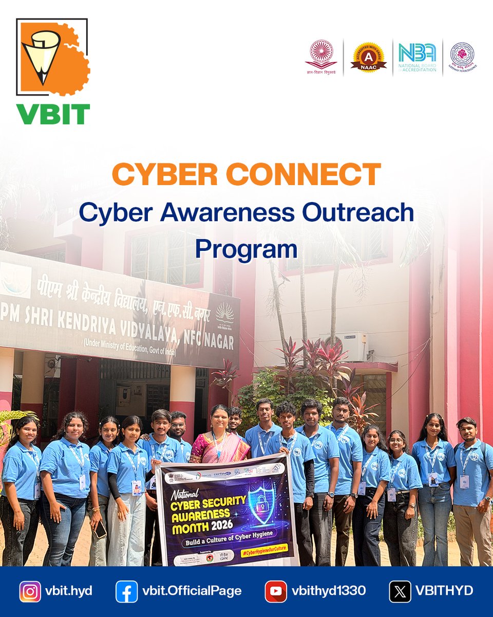 VBITHYD's tweet photo. CYBER CONNECT – Cyber Awareness Outreach Program!

Vignana Bharathi Institute of Technology (VBIT), through the ISEA Club in association with the Department of CSE (Cybersecurity) successfully conducted #CYBERCONNECT.

#VBIT #ISEAClub #CyberAwareness #CyberSecurity #DigitalSafety https://t.co/oD1MOZEgeC