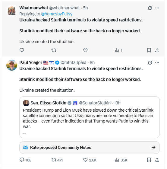 MalcontentmentT's tweet photo. An organized disinformation campaign about Ukraine's Starlink access has dropped on Twitter.

The richest man in the world needs bots and paid trolls for validation. https://t.co/qCbqPmw0xC