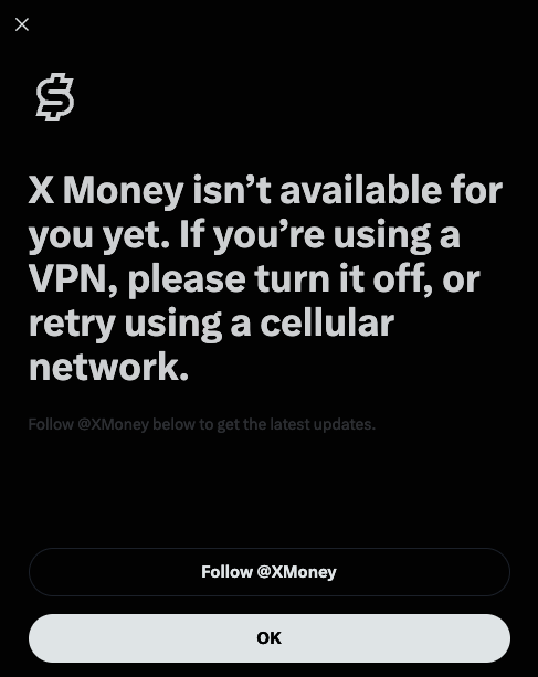 cainamofni's tweet photo. @XMoney please stop doing stupid shit like this. My x account was created while I was physically in the USA. You know this. You literally know that I am a US customer through my validated bank accounts. You SHOULD know that many US citizens live abroad and must use VPNs to conduct essential business in the US. 
1. you invited me to xmoney
2. you assume I am not a US citizen based on IP, then
3. when I use a VPN, you reject your offer

There is nothing intelligent about any of these policies. You have all this technology and can't do better than this?