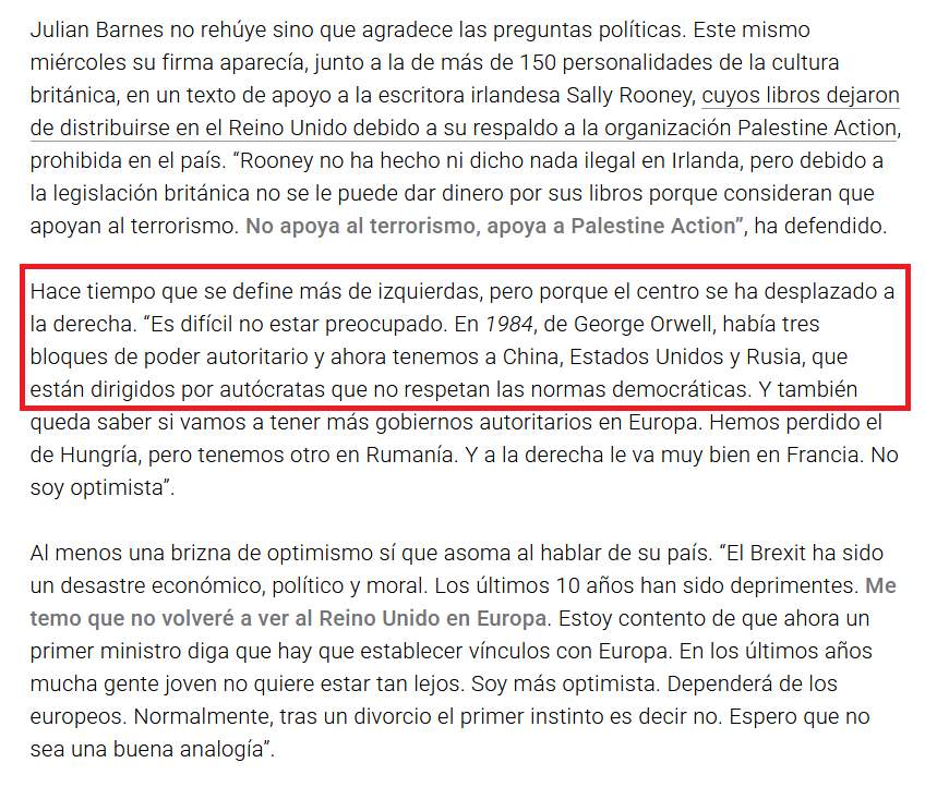 ericdolphy1848's tweet photo. La equidistancia progre goza de buena salud gracias a los medios corporativos:

Julian Barnes: “…ahora tenemos a China, Estados Unidos y Rusia, que están dirigidos por autócratas que no respetan las normas democráticas.” https://t.co/FwbXxqZut6