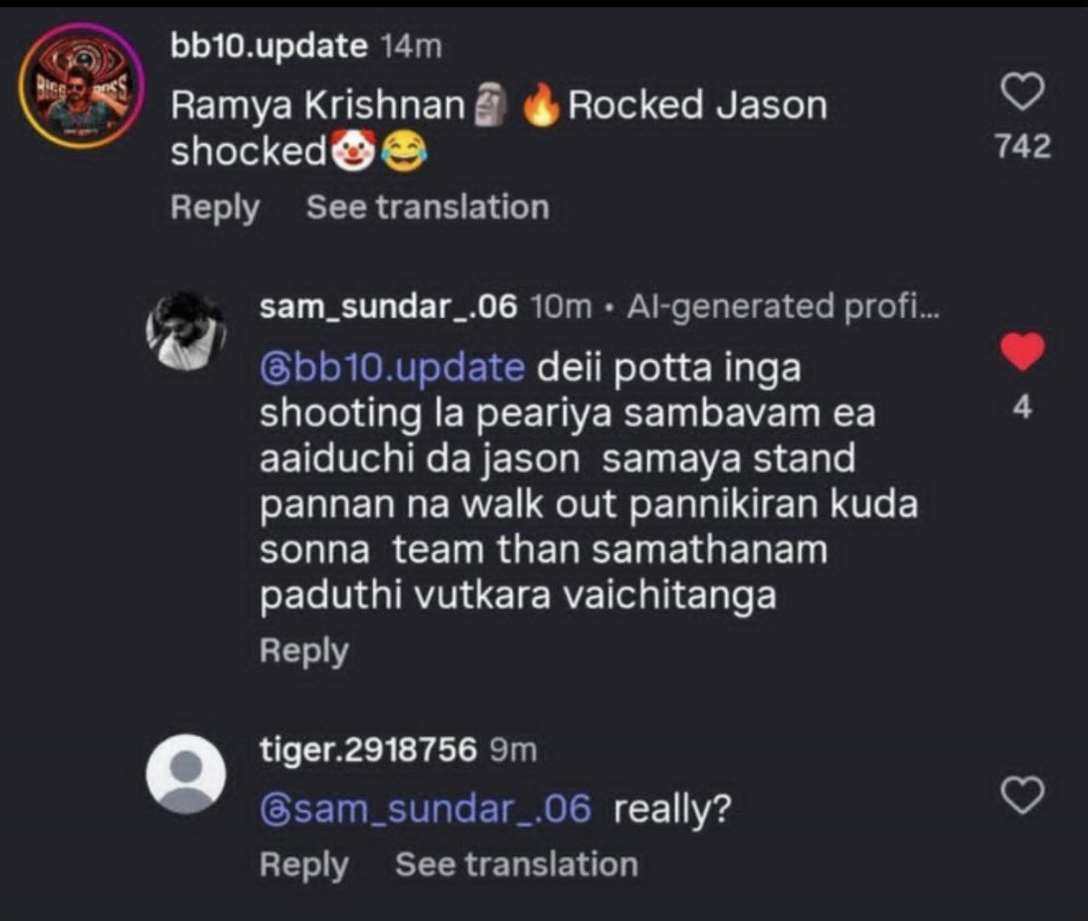MonishaMonsha's tweet photo. This is pure peak sambavam 

BB team knows the value of Jason 😎

The true Gamer of this season 

Yes his choice of words some lose talks might be wrong 

As gamer he is season runner 🔥🔥

Let’s see they will telecast or they will hide 🤭

#BiggBossTamil10 #BiggBoss10Tamil https://t.co/EZlEFG76jm