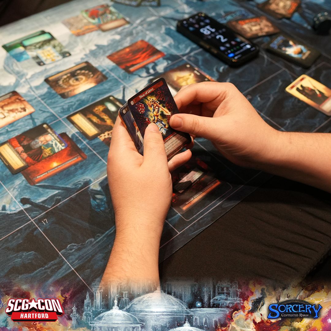 SorceryTCG's tweet photo. Precon battles are underway at SCG CON Hartford!
Sorcerers are taking to the realm this morning, with the Grand Contest to come later today!
If you're at SCG CON Hartford, come say hello and join us for some Sorcery!
#sorcerytcg #scgcon #contestedrealm https://t.co/SM9oODCf80