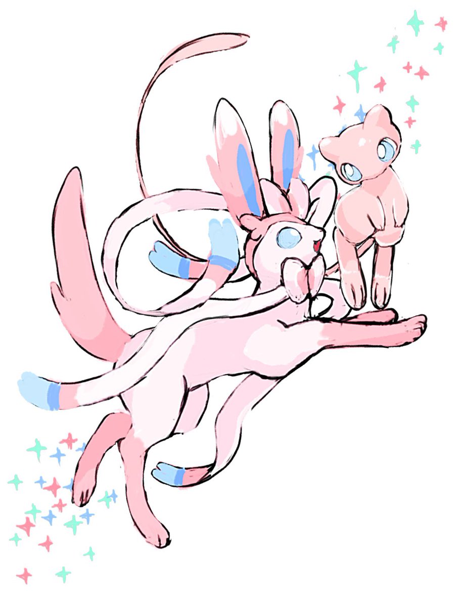 pote_cocoa's tweet photo. ニンフィアちゃんとミュウ https://t.co/1myHIn2siK