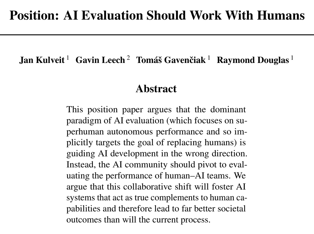 safe_paper's tweet photo. AI Evaluation Should Work With Humans

@jankulveit, Gavin Leech (@gleech), Tomáš Gavenčiak, @raymondadouglas