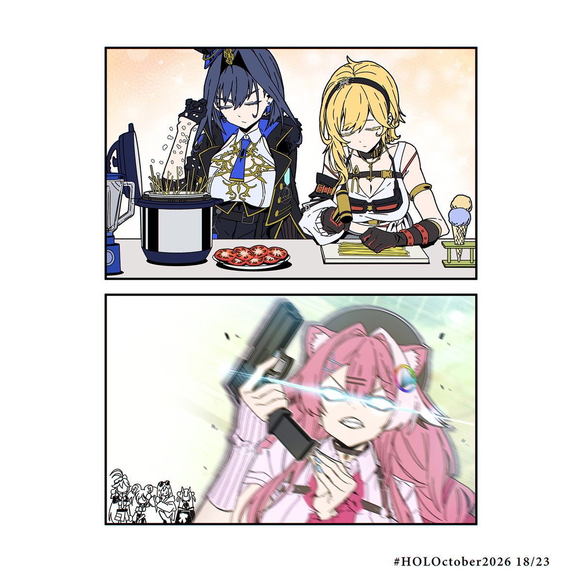 TokiameTaka's tweet photo. 《 Down! 》
　
15. Demon + 23. Chef(?
#HOLOctober #RaorArt https://t.co/QAMpuhfBJy
