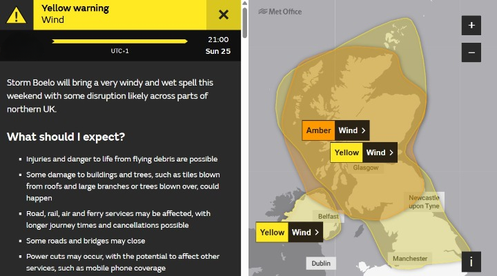 NETrunkRoads's tweet photo. 🟡 YELLOW WEATHER WARNING 🟡

 🌪️ WIND across Scotland.

⌚️ In place until Sunday (25/10) at 9pm.

➡️ Storm Boelo will bring a very windy &amp; wet spell with disruption likely.

🔗 Full @metoffice info: https://t.co/mKhaaO0Q5G https://t.co/ixx2nVep9s