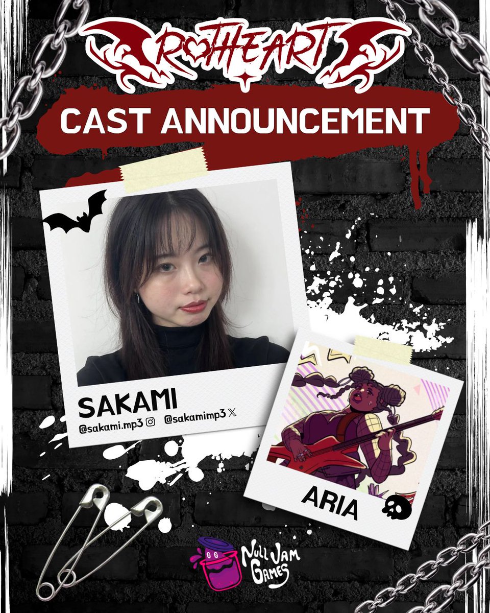 NullJamGames's tweet photo. 🦇 RotHeart Cast Announcement 🦇 

Sakami @sakamimp3 is Aria, a burnt-out graduate struggling to regain her passion for music. She acts as RotHeart’s manager, doing all she can to help the team win the upcoming battle of the bands!

Play RotHeart: https://t.co/pyZbI1TubB https://t.co/O5DLwsAT61