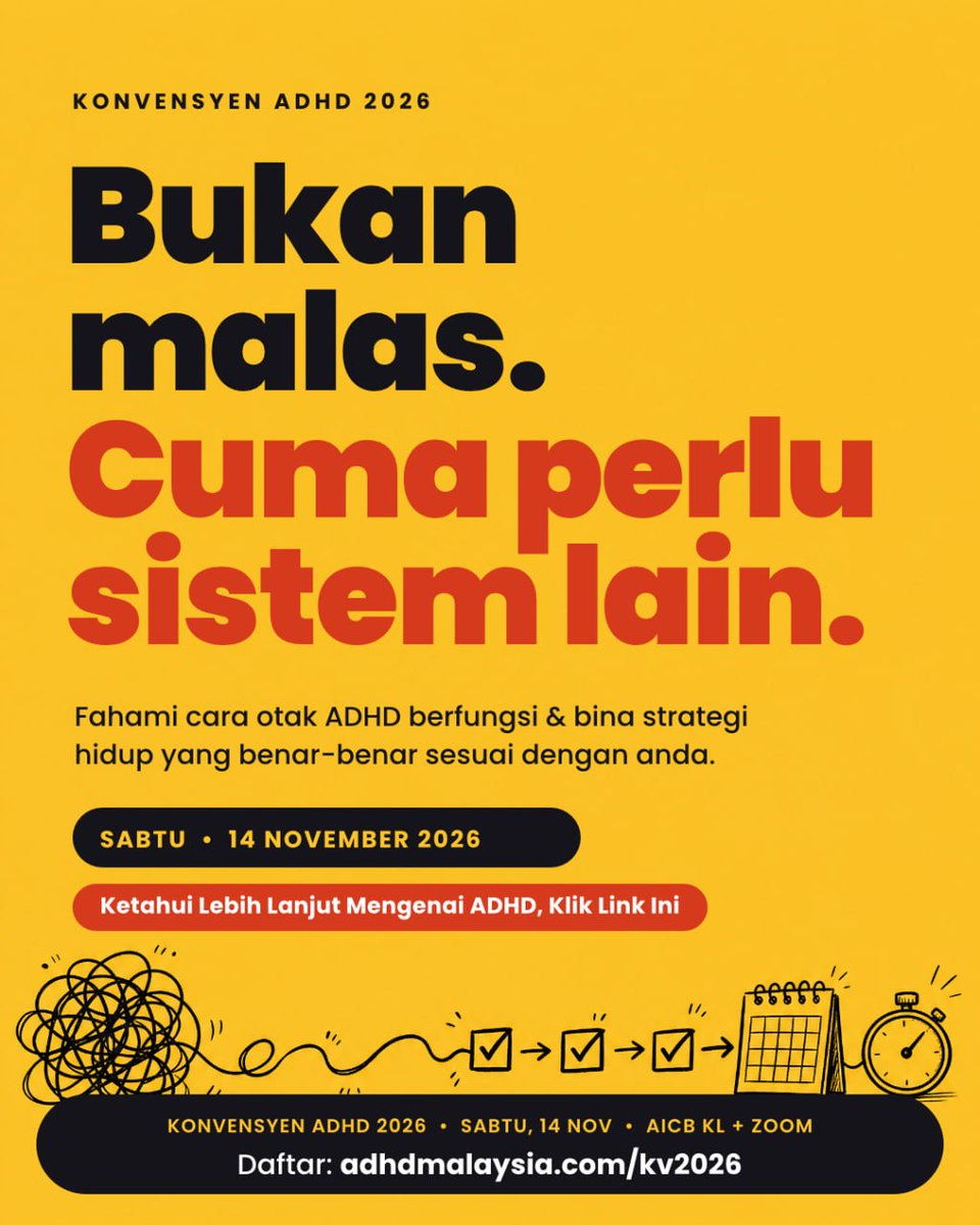 DrAliziAlias's tweet photo. Terokai strategi yang benar-benar sesuai dengan anda dalam Konvensyen ADHD 2026. Daftar tempat anda di pautan di bawah:

https://t.co/Ck23cKDlcd 

@AdhdMalaysia . https://t.co/RJdv9wsb6B