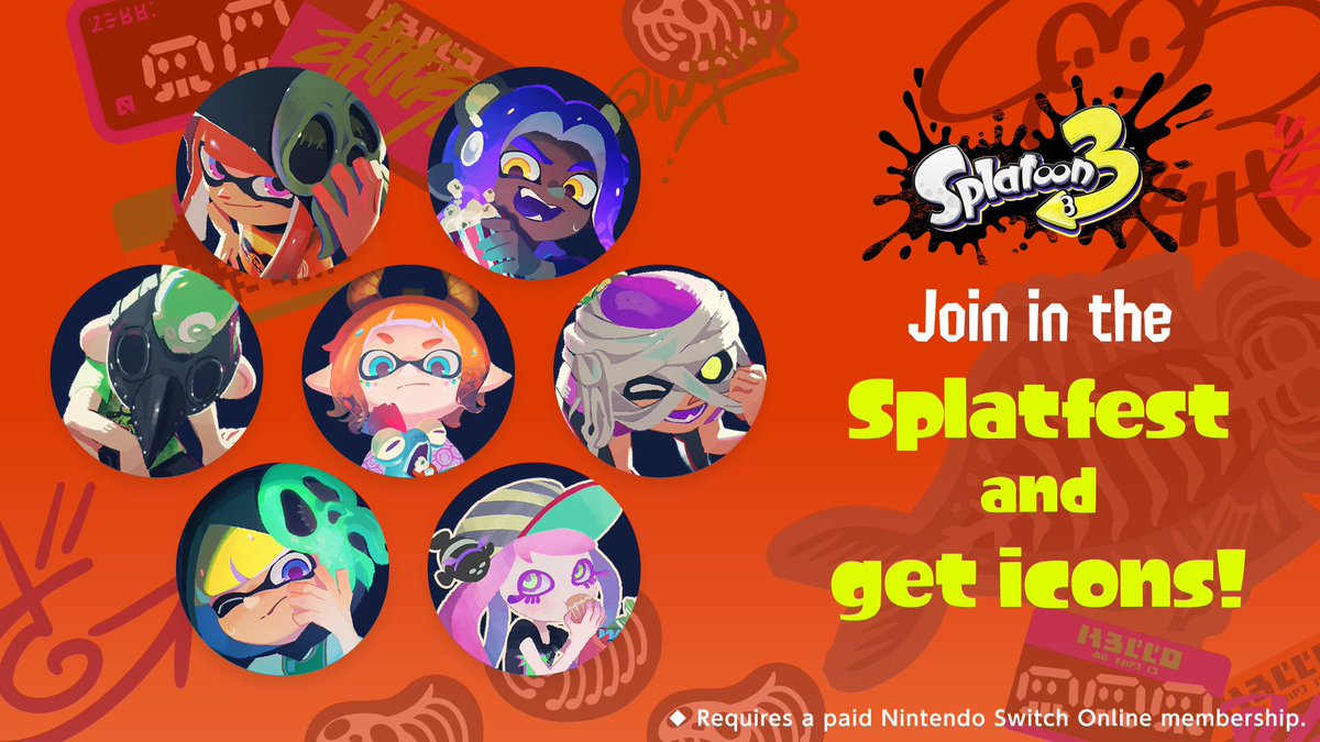 IconsNSO's tweet photo. Play Splatoon 3 during the upcoming Splatoween event to earn 100 Plat. Points as well as special #NintendoSwitchOnline icons! They will be distributed starting November 14. #NintendoSwitch #NintendoSwitch2 https://t.co/5lltY27bfO