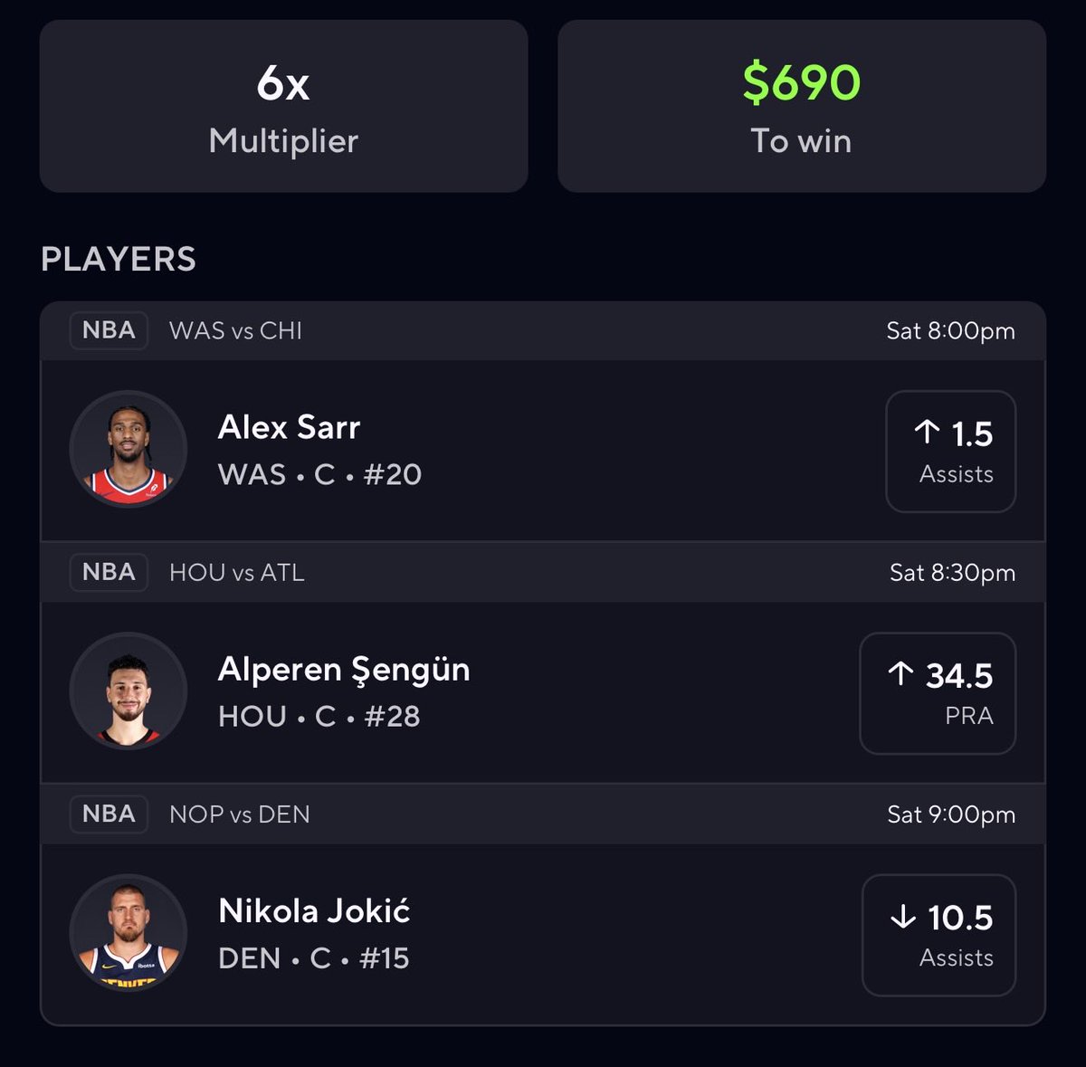 TopTierProps's tweet photo. TOP 3-MAN 📈

Research Was Simple Today.

- Alex Sarr “O” 1.5 Asts
- Alperen Şengün “O” 34.5 PRA
- Nikola Jokić “U” 10.5 Asts https://t.co/GL3sojc0su