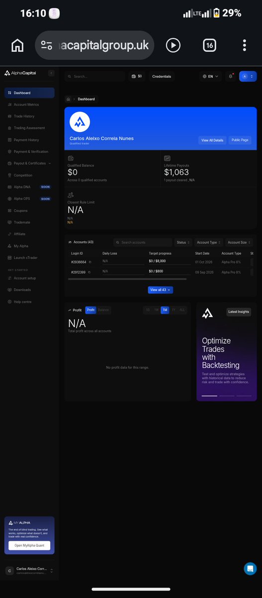 cntrader_'s tweet photo. @Tradersdorm1 @AlphaCapitalUK @KrixxBanks All tasks done. ✅

I didn't know that @AlphaCapitalUK had updated the dashboard this way, now I'm curious to see one of these accounts on it. Amazing design! https://t.co/QAs1FCipGZ
