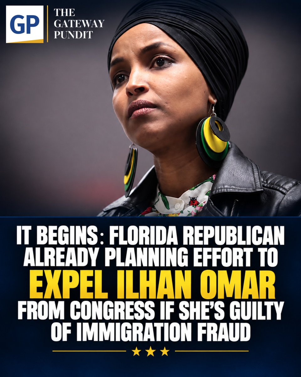 gatewaypundit's tweet photo. Republican Congressman Randy Fine of Florida is already planning an effort to expel Ilhan Omar from Congress if she is found guilty of immigration fraud.

It’s almost unbelievable that this is happening. Not that Omar may have committed immigration fraud, but that it was even allowed to happen. How did this person run for Congress in the first place, when people didn’t even know her real name?

If she is ultimately expelled from Congress, what happens to all of the legislation she is connected to? we are in uncharted waters.

Read the rest of the story, link in the comments.