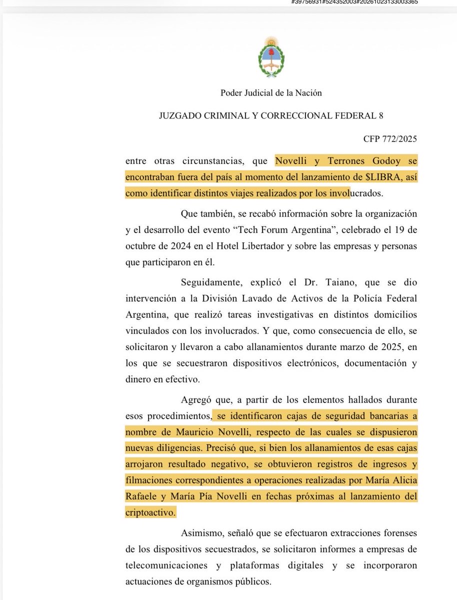 Ariel_Zak's tweet photo. $Libra La prueba en el expediente confirma que hubo reuniones previas, contactos entre empresarios y funcionarios y movimientos de dinero cripto. Corridas a cajas de seguridad. Incluso relación comercial entre los criptobros de Milei y un exfuncionario de la CNV. 👀 https://t.co/vy8hWcpKaQ