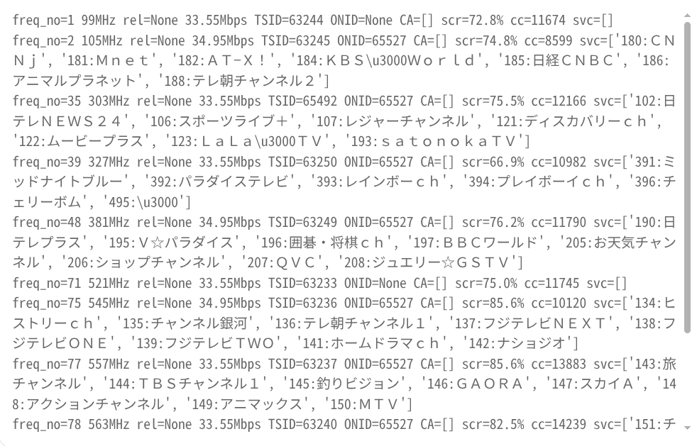 inaba_dev's tweet photo. 話題のISDB-C、弊宅でもしらべてみたｗ https://t.co/n1M9WlAjcx