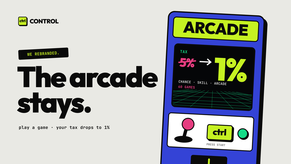 ctrlmarkets's tweet photo. We rebranded, but we kept the arcade.

It was the first product we shipped and our first live demonstration of the hook infrastructure.

You can still play a game and lower your transaction tax to 1%.

Everything else in the product grew from that original idea. The arcade proved that offchain actions could change what happens inside a market.

Control is what we built from that.

Link: https://t.co/QwVBAwbORA