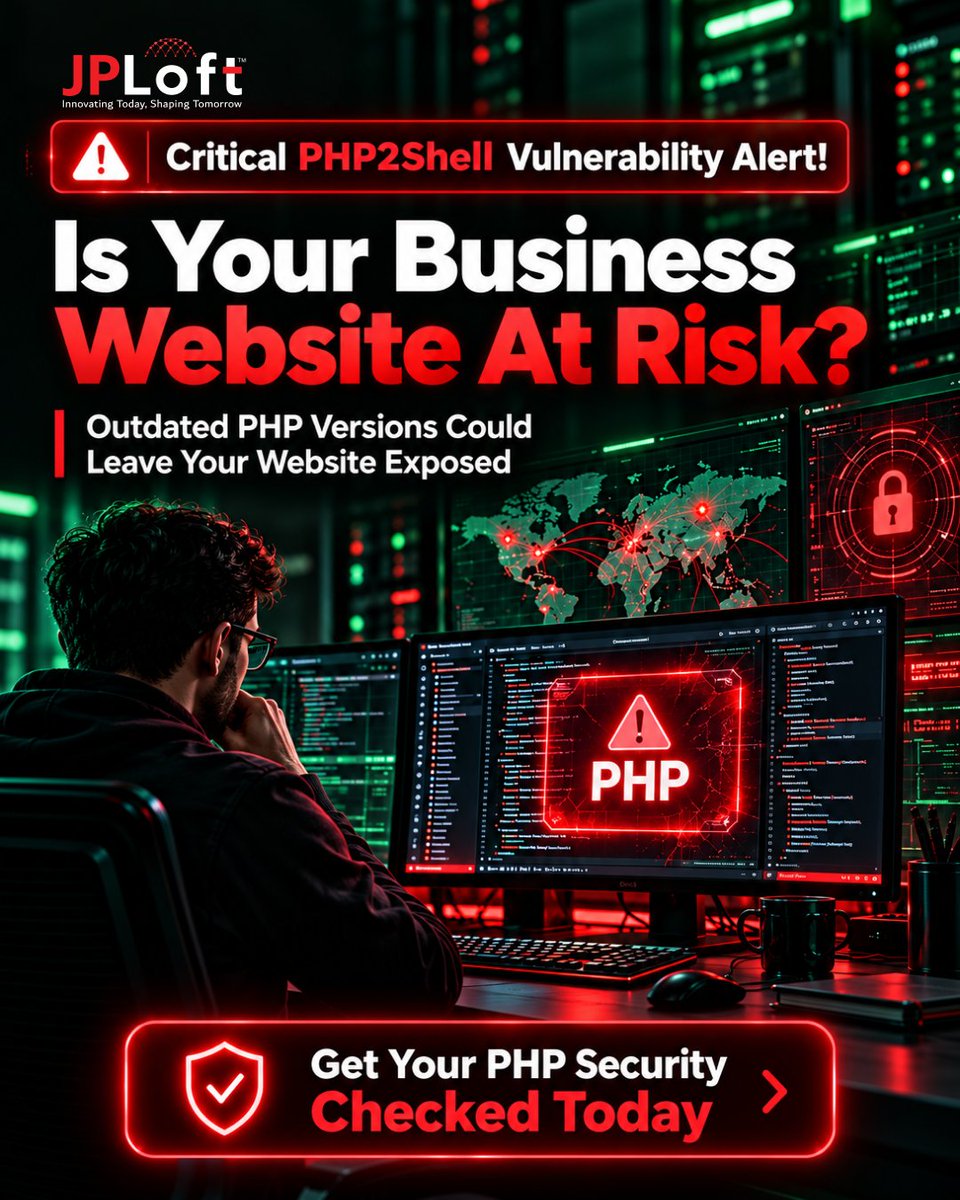 jploftsolutions's tweet photo. PHP2Shell puts website security in the spotlight. Check your PHP status, patch vulnerabilities, and protect your website from security risks. Check your website: https://t.co/91leiQWDLn
#PHP2Shell #PHPSecurity #WebsiteSecurity #WebDevelopment #JPLoft https://t.co/sd5ptqwvYJ