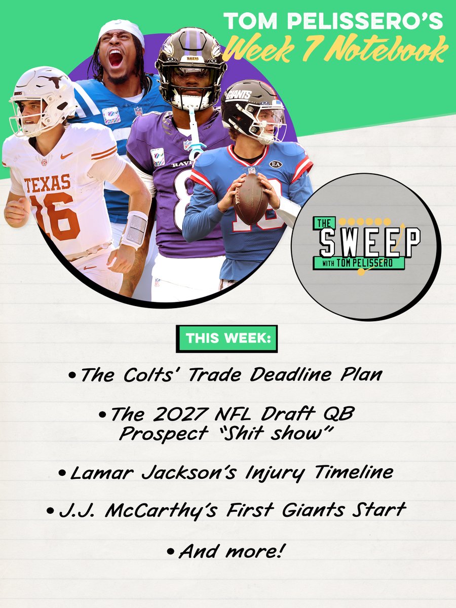 ringer's tweet photo. Brand new in The Sweep, @TomPelissero has the scoop on the Colts potential trade plans, Lamar Jackson's recovery, and the challenges of evaluating Arch Manning and the rest of the 2027 draft QB class.

Read and subscribe at https://t.co/Kv8CAXMVSr https://t.co/PxsSjtd1Rh