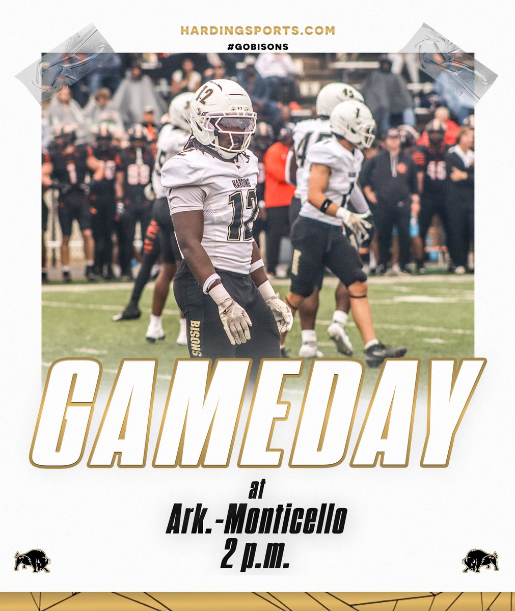 HardingSports's tweet photo. .@Harding_FB GAMEDAY! The Bisons hit the road to take on Arkansas-Monticello at 2 p.m. #GOBisons

Stats: https://t.co/ARPSuaj9BB
Video $: https://t.co/kMJME3M5Qn
Radio: KVHU 95.3
Radio Stream: https://t.co/P4ft6ftDEo
Radio App: TuneIn https://t.co/i5TqLP2Mzu