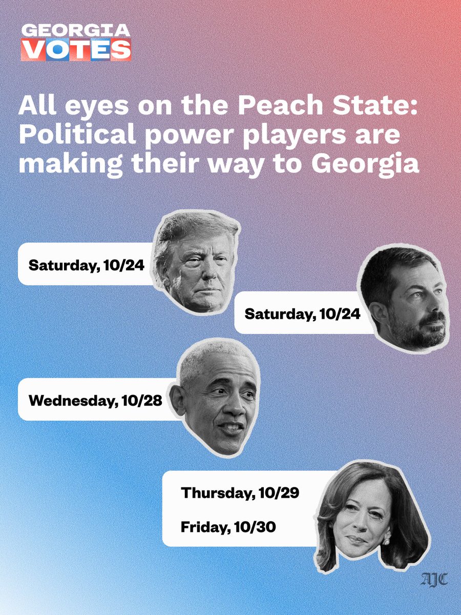 ajc's tweet photo. With Election Day just around the corner, Georgia is drawing some of the biggest names in politics as both parties make their final push before Nov. 3. https://t.co/t76mNqa1NS https://t.co/bWVozWoW2r