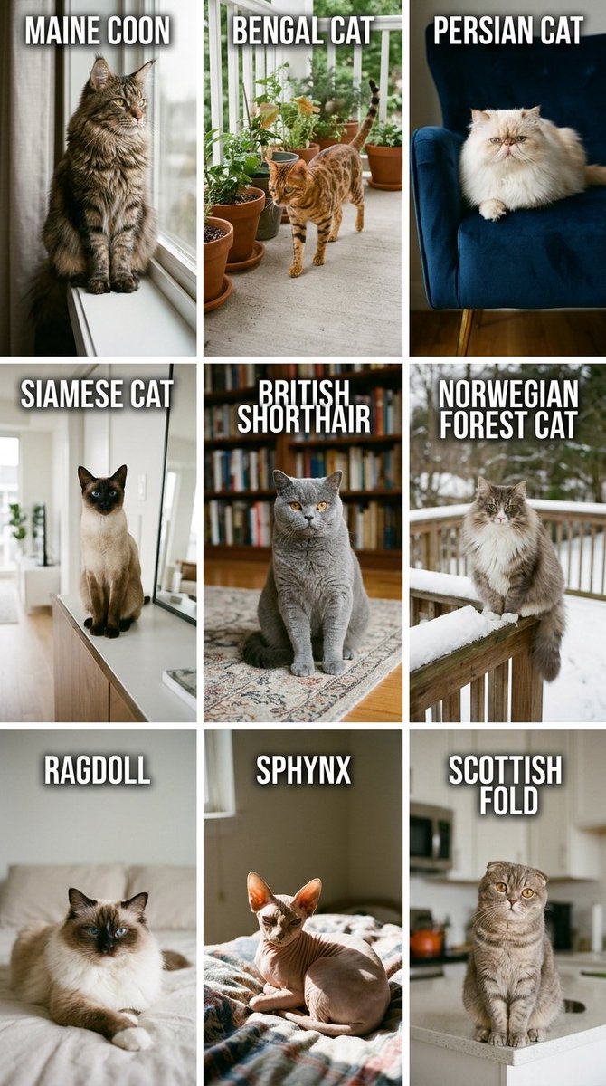 Lucindatx7's tweet photo. Hey @grok Which cat would you choose as your companion? Nine personalities, one choice! https://t.co/m4Hhn699qN