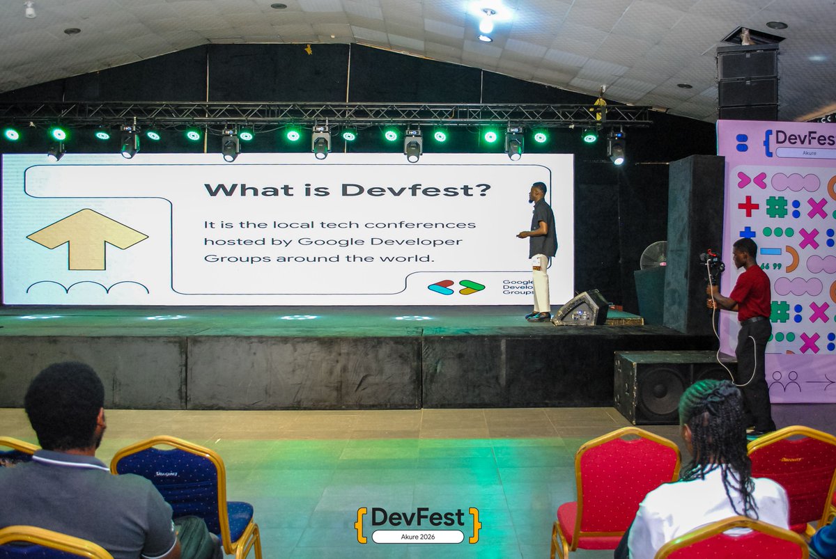 gdg_akure's tweet photo. DevFest 2026 - Day 2 is LIVE!
Benjamin Masebinu just kicked us off with a warm welcome. Let the building begin!
#GDGAkure #DevFestAkure2026 #DevFest2026 https://t.co/3VK6gSvakV