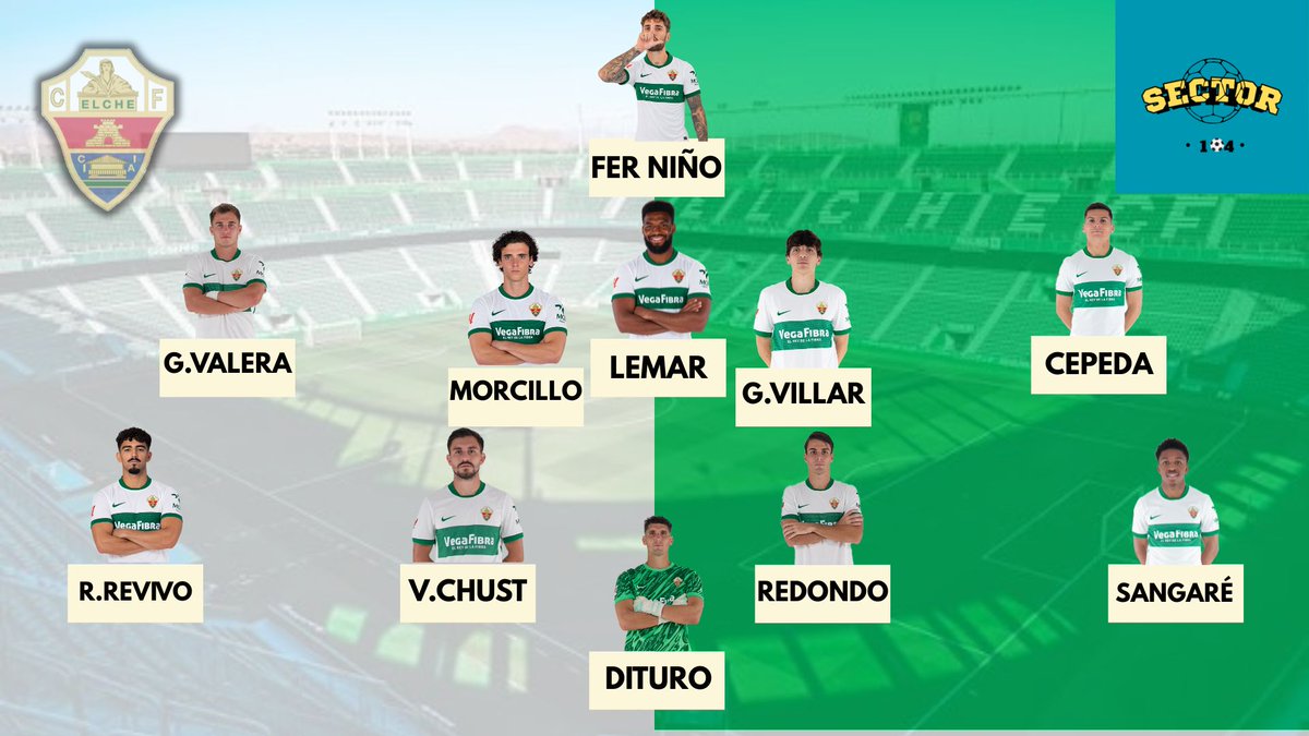 Sector104_'s tweet photo. 🚨⚪️🟢 11 TITULAR DEL ELCHE CF PARA VISITAR AL RAYO VALLECANO EN VALLECAS!

❌ Se caen Marc Aguado y Osorio tras el empate a 0 ante el Villarreal CF.

✅ Entran Fede Redondo y Fer Niño para salir de la zona de descenso.
#RayoElche #LaLiga https://t.co/cj1V8dUzII