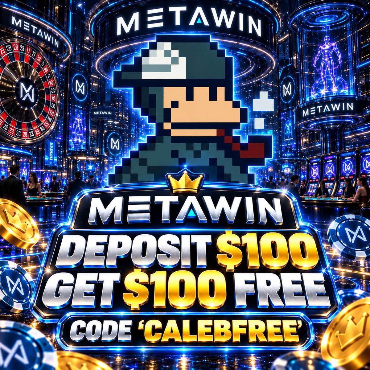 CalebSol's tweet photo. Managed to secure a free $100 deposit match just for you guys on @metawin 

Anyone who deposits $100 & uses code "CALEBFREE" on https://t.co/vgE3Wu0NYa will get their first deposit doubled 

There's no KYC required, and there is only 24h before it expires 

Go take advantage before its too late