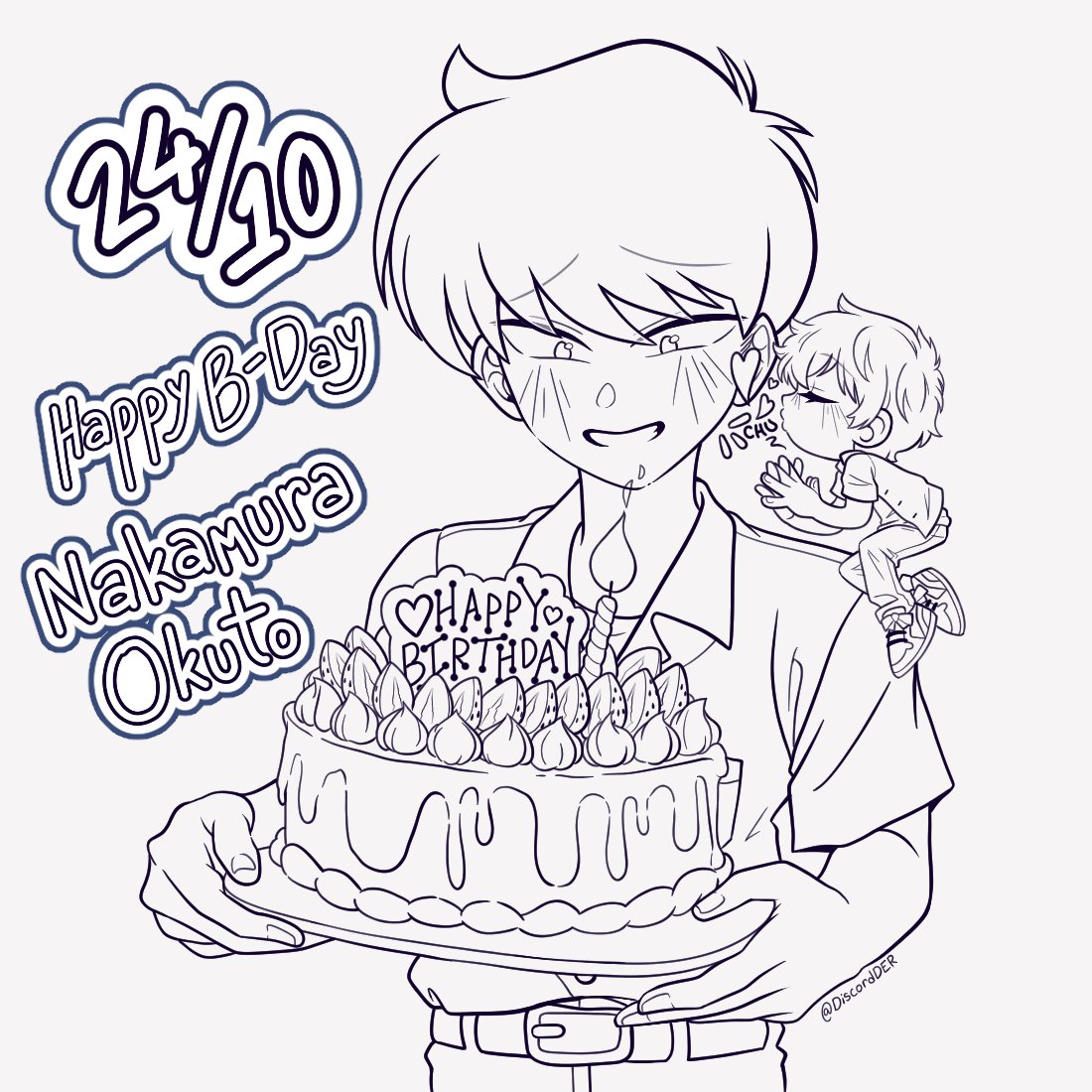 DiscordDER's tweet photo. I'll try to have it colored later~🎂🐙🦀
#ガンバレ中村くん #中村男久斗誕生祭2026 
#nkmrknFA #goforitnakamura #nakahiro https://t.co/jZY6jzXpkK