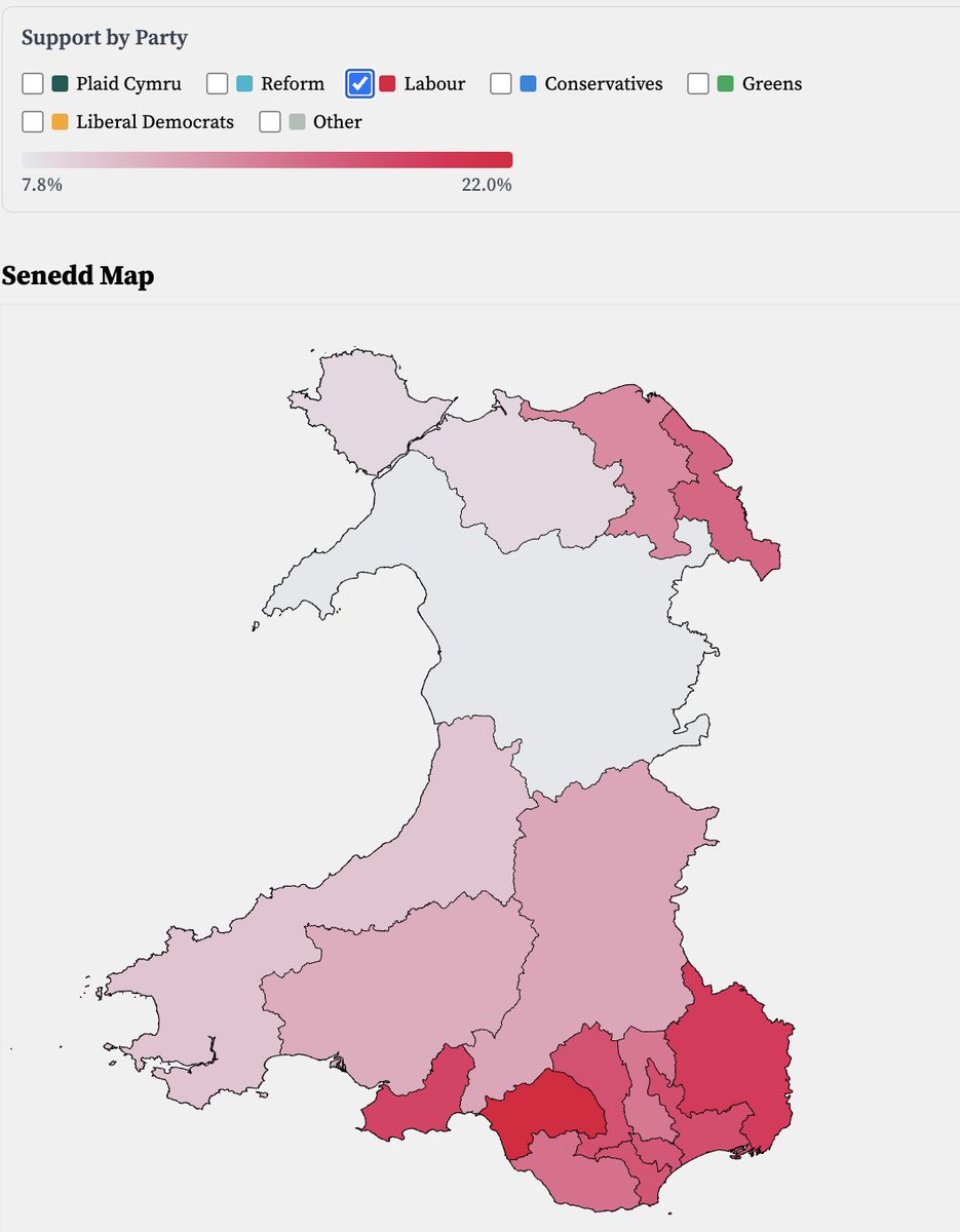 DevolvedVotes's tweet photo. Here are the regional breakdowns for the biggest 3, Plaid Cymru in the West, Labour in south, Reform in the East. https://t.co/psbzsFWWGW