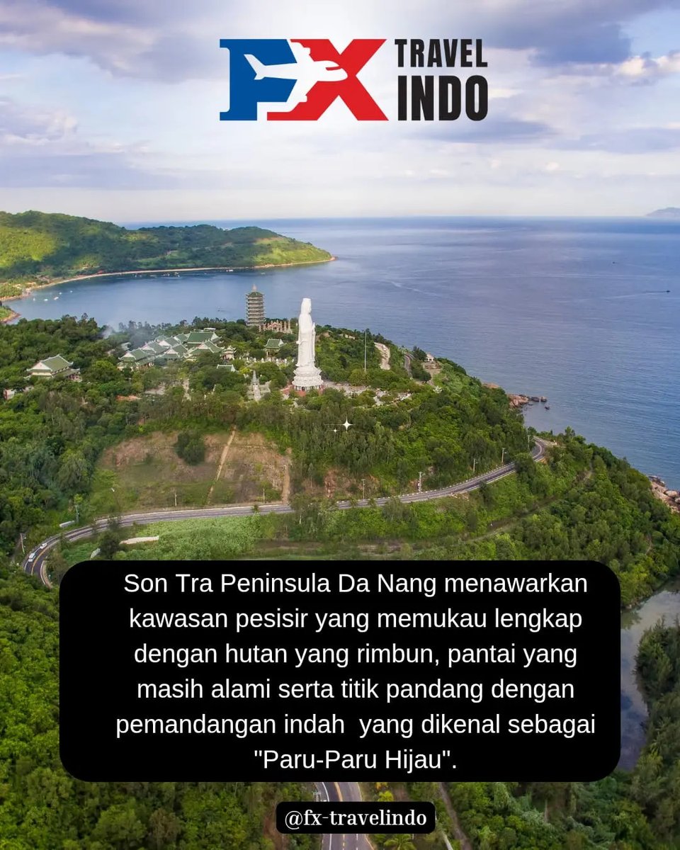 AEIROS's tweet photo. Son Tra Peninsula di Da Nang menawarkan pesona pesisir memukau, hutan rimbun, dan pantai alami. Wisata Vietnam memang keren. Jangan lupa follow dan simpan postingan ini agar tidak ketinggalan promo terbaru. https://t.co/V5Cm0f6pI7