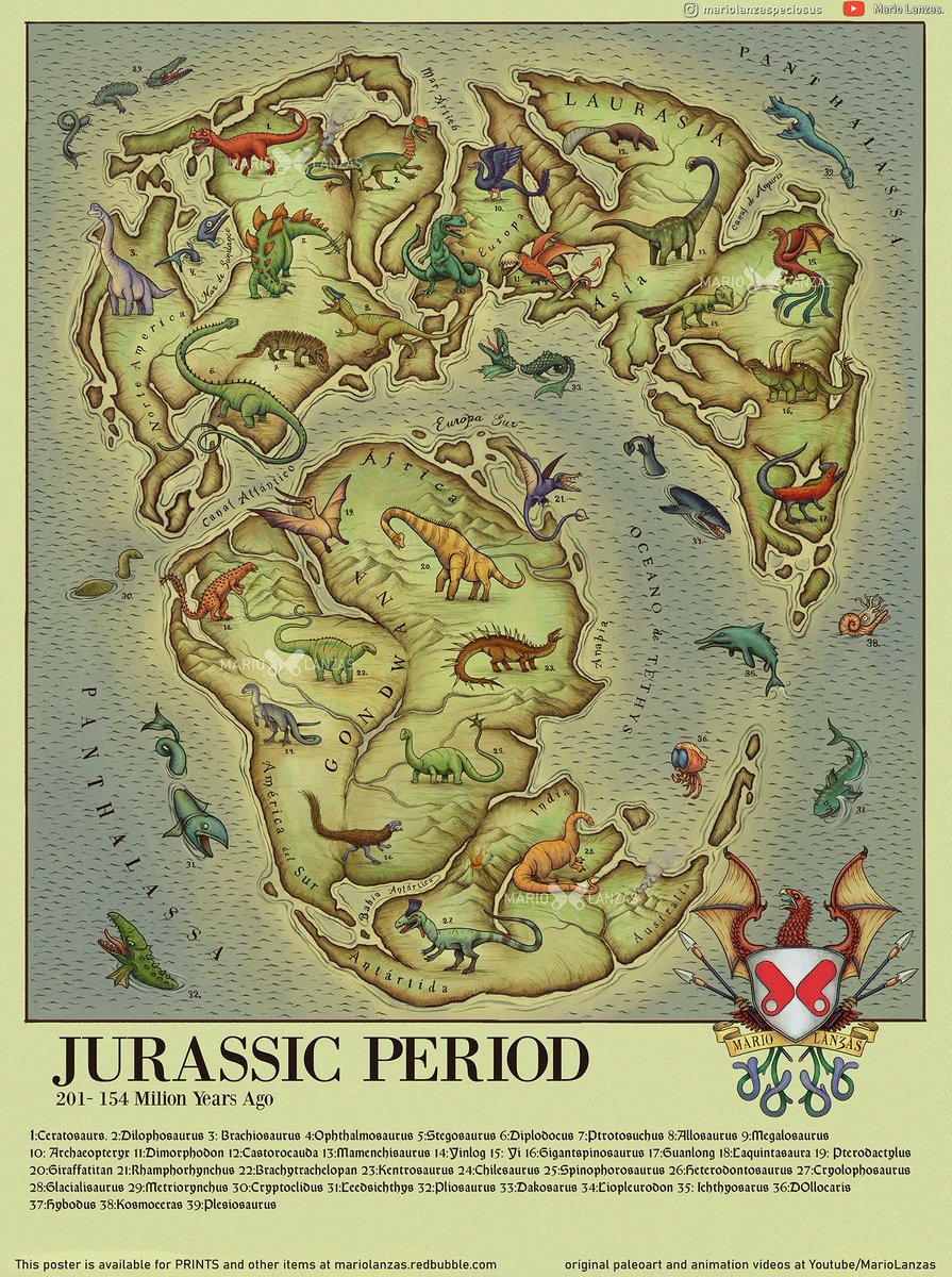 mariolanzas5's tweet photo. JURASSIC World Map, but it's medieval 🐉from a series of prehistoric maps inspired by old cartography 🐉  prints and + available at mariolanzas.redbubble. com 🐉 #jurassic #naturalhistory #oldiebutgoodie #dinosaurs #paleoart #medievalfantasy #maps https://t.co/nCIxYOGZn4