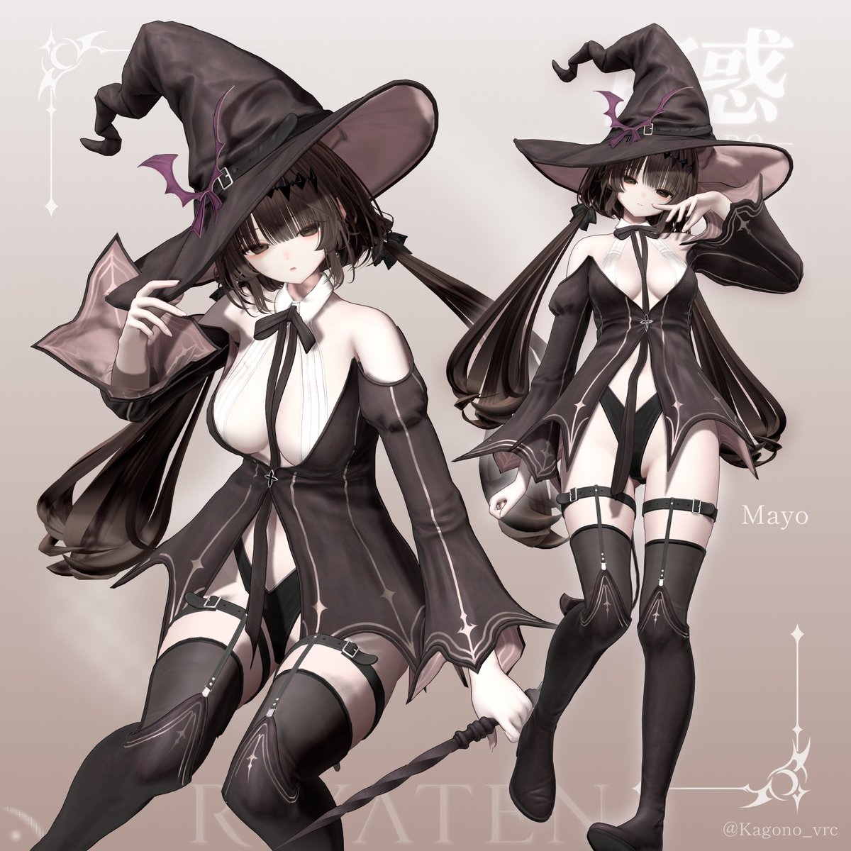riyaten_'s tweet photo. 🦇 RIYATEN | 宵惑 -YOIMADO-
あなたも、魔女になってみませんか？🪄✨

クラシカルで、どこか妖艶な魔女の装い。

コウモリのシルエットを取り入れたドレスに、胸元を横切る魅惑的なリボン。

大きな魔女の帽子と魔法のスフィアもセットに。🔮

今宵は、あなただけの魔法を纏って。💜

#BOOTH #VRChat #RIYATEN_3D

🎃 10/27 18:00 発売予定
@riyaten_ をフォローして、楽しみにお待ちくださいね〜！✨
https://t.co/DPvB2ok4KV