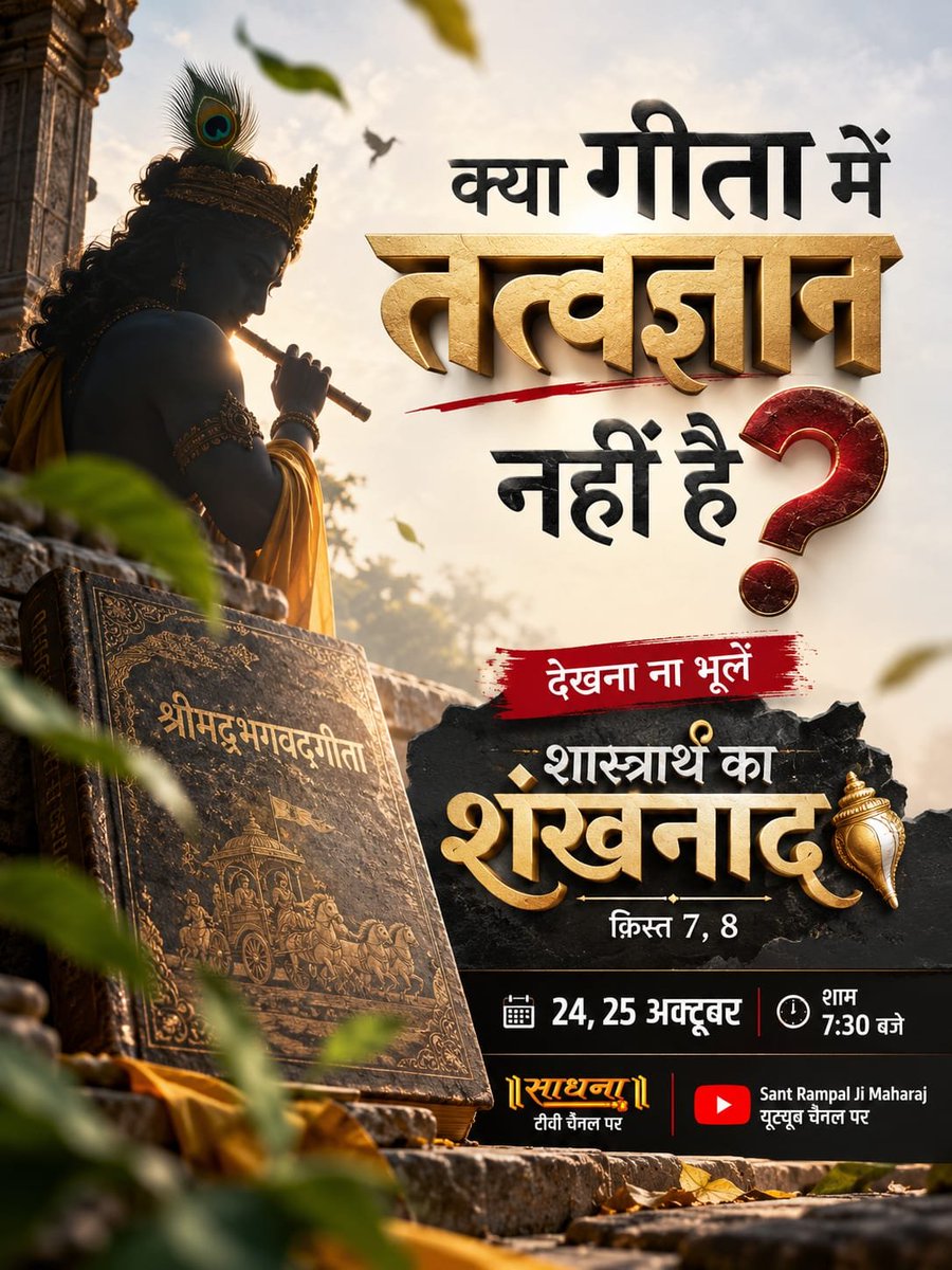 SunilKu71227922's tweet photo. #BiggestDebate_InHistoryPart7
🟪🟦🟩🟧🟫
🌄गीता ज्ञानदाता, गीता अध्याय 18 श्लोक 62 में अपने से अन्य किस परमात्मा की शरण में जाने को कहता है?
देखना ना भूलें
शास्त्रार्थ का शंखनाद | क़िस्त 7, 8
24, 25 अक्टूबर शाम -07:30 बजे
साधना टीवी चैनल और Sant Rampal Ji Maharaj यूट्यूब चैनल https://t.co/5qAGFWeggW