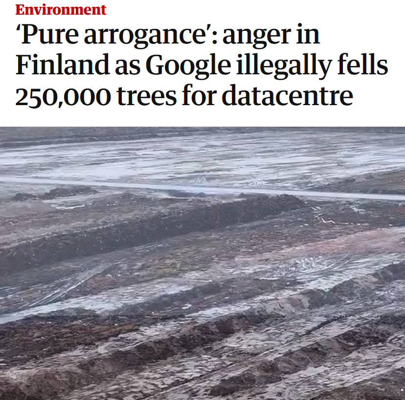 BladeoftheS's tweet photo. We had such outrage for one building burning down.

But silence when Google illegally chops down an entire forest.

Even though that has done far more harm. https://t.co/xqflswaTfh