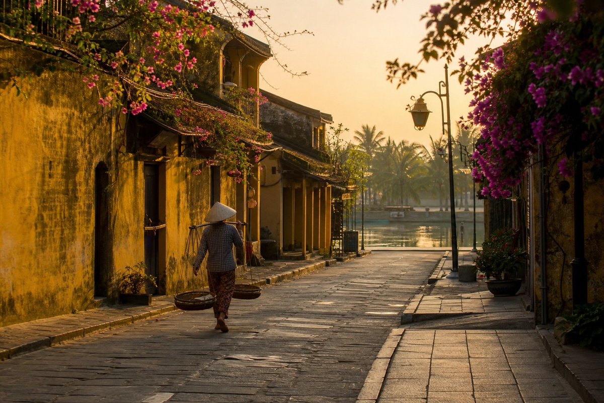 FlorenceEngelha's tweet photo. Hội An lúc 6h sáng mới thật sự thuộc về người Hội An: phố vắng, mùi bánh mì mới, sông Hoài lặng im, chợ họp từ tờ mờ. Không phải Hội An mất chất, chỉ là ta thường đến nhầm giờ. https://t.co/ux7kQVxL3D