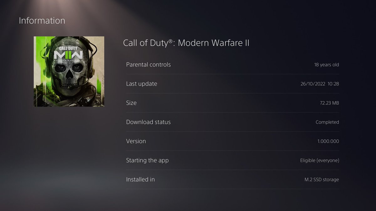 PS4Ron's tweet photo. I did not expect much from the latest Call of Duty Modern Warfare 4 PS5 disc release. But it still comes with Modern Warfare 2 from 2022 on disc, this is getting ridicules. Instead of 72mb it have 116mb now, i guess that is an improvement after all 😆  @DoesItPlay1 https://t.co/HiV693wqKe
