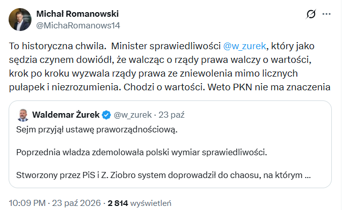 MarekWoch2's tweet photo. .@MichaRomanows14 Panie @KGawkowski pomoc potrzebna Panu Profesorowi, bo ktoś przejął konto prawdopodobnie? Bo nie możliwe jest raczej, że Pan Profesor napisał, że "Weto PKN nie ma znaczenia". https://t.co/vvNcIicnhb