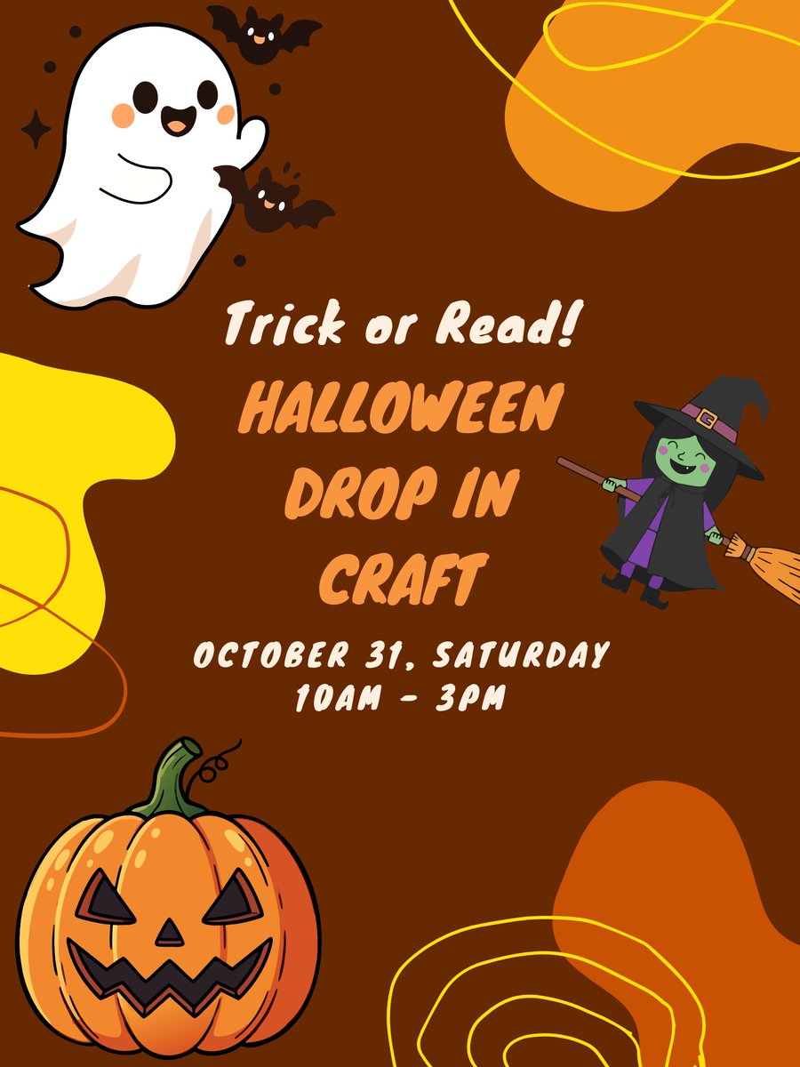 ThoroldLibrary's tweet photo. 🎃👻 Trick or Read!👻🎃
Join us for a fun Halloween Drop-In Craft!🧙‍♀️✂️🧡
📅 Saturday, October 31
⏰ 10 AM–3 PM
We can’t wait to BOO you! 👻🧡 https://t.co/pG88p0vDzG