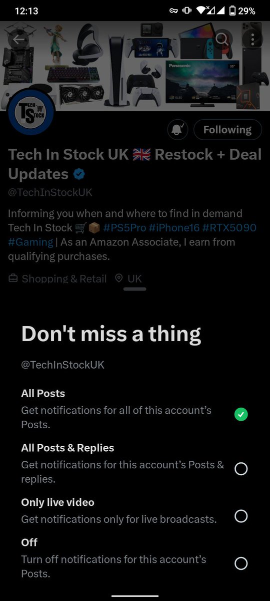 TechInStockUK's tweet photo. If you've successfully secured your purchase(s) and there is nothing else you would like updates for, you can turn off notifications so you're not disturbed. 👍

Keep missing out on pre-order or restock notifications? Tap / Click the bell icon and select "All Posts" and make sure to enable push notifications for the X mobile app.