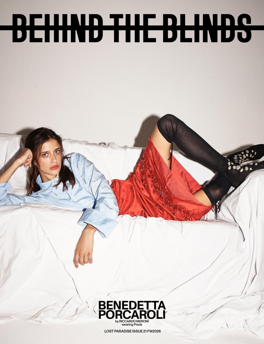Prada's tweet photo. Prada Ambassador Benedetta Porcaroli wears #PradaFW26 in a recent issue of Behind The Blinds. The editorial was photographed by Riccardo Meroni and styled by Marco Drammis. 

#Prada #PradaEditorials #BenedettaPorcaroli #BehindTheBlinds #RiccardoMeroni #MarcoDrammis https://t.co/MzoMPwVWip