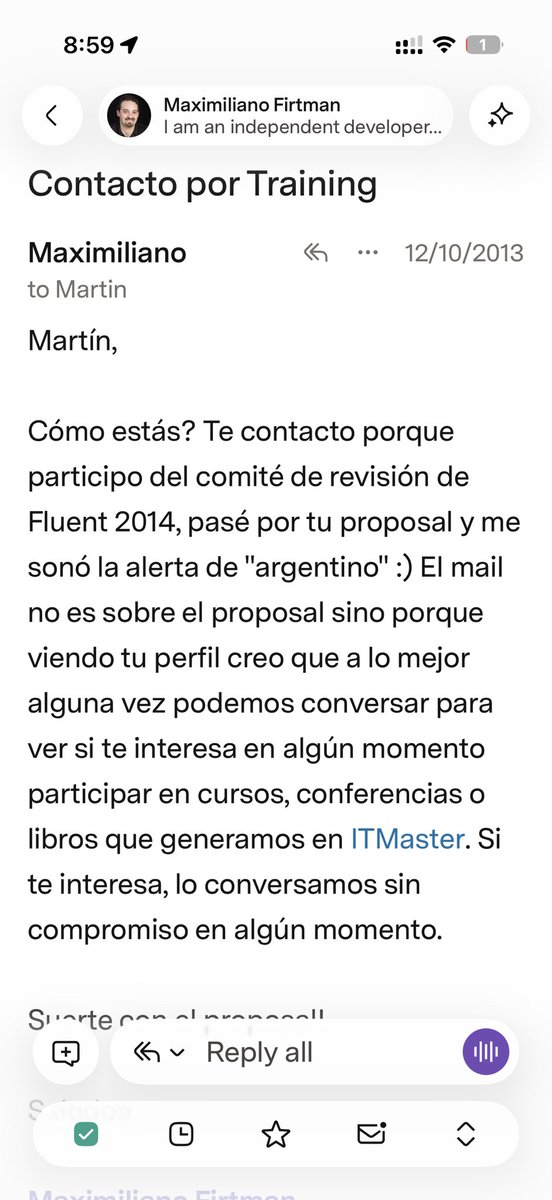 mgonto's tweet photo. Vengo a mostrar un poco más de lo que viene mintiendo @maxifirtman. La verdad no me acordaba de nada del intercambio y tuve que buscarlo en mis emails. 

Primero que nada, a mis 24 años, fue Maxi quien me vino a buscar para dar cursos. No fui yo. 

Después de eso tuvimos varios intercambios y yo le pedí un número qué me parecía que correspondía por mi tiempo y conocimientos. 

Maxi me quiso pagar dos mangos. 

Le dije que no y le dije que ojalá podamos hacer algo a futuro para ser cordiales. 

Seguí mintiendo tranquilo Maxi!
